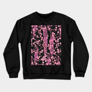 PINK SAKURA FLOWERS IN BLACK Antique Japanese Floral Pattern Crewneck Sweatshirt